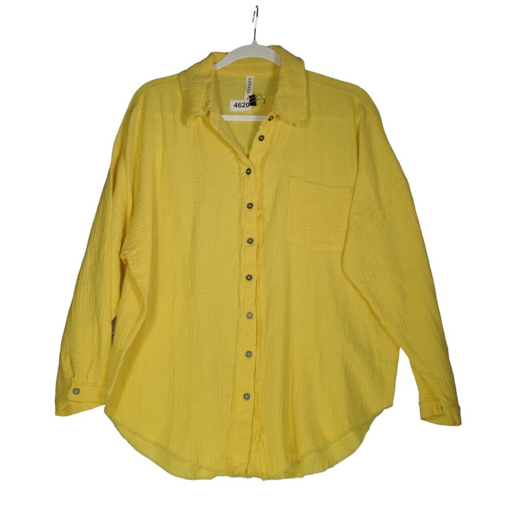 Yellow Jacket Womens Large  Pocket 100% Cotton Factory Frayed Hems Button Front